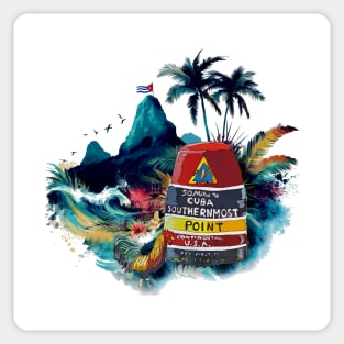 Key West Southernmost Point Marker with Cuban background - WelshDesigns Sticker